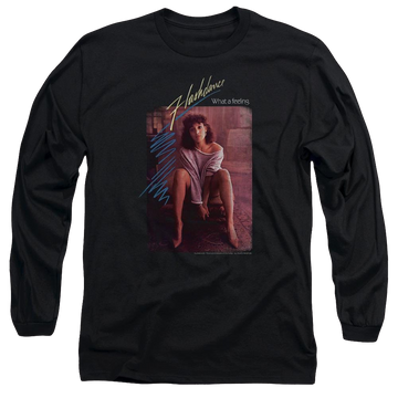 Black men's long sleeve t-shirt with Flashdance Title graphic