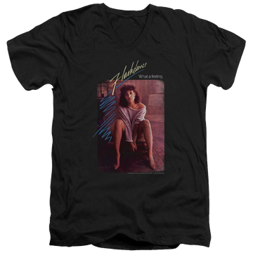 Black men's v-neck t-shirt with Flashdance Title graphic