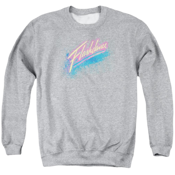 Athletic heather men's crewneck sweatshirt with Flashdance Spray Logo graphic