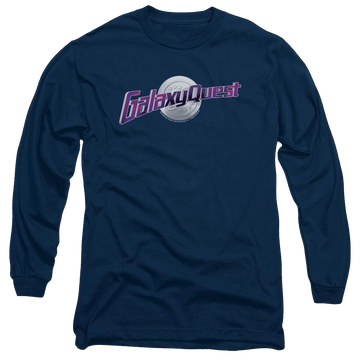 Navy men's long sleeve t-shirt with Galaxy Quest Logo graphic