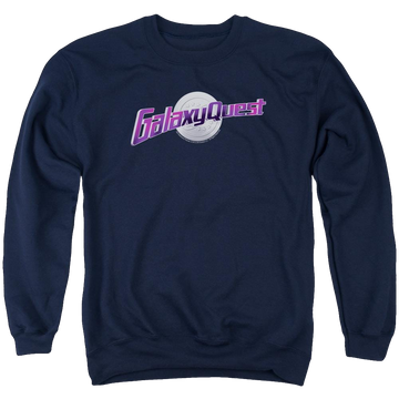 Navy men's crewneck sweatshirt with Galaxy Quest Logo graphic