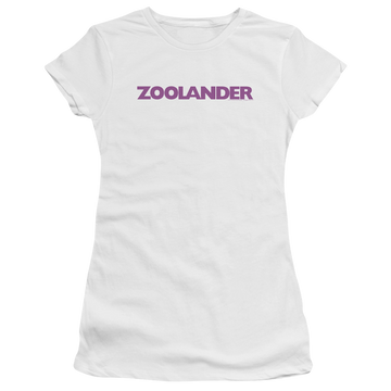 White juniors t-shirt with Zoolander Logo graphic