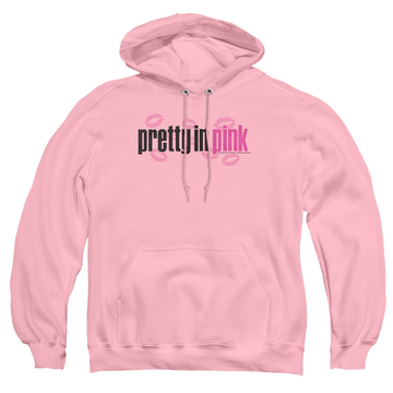 Pink pullover hoodie with Pretty in Pink Logo graphic