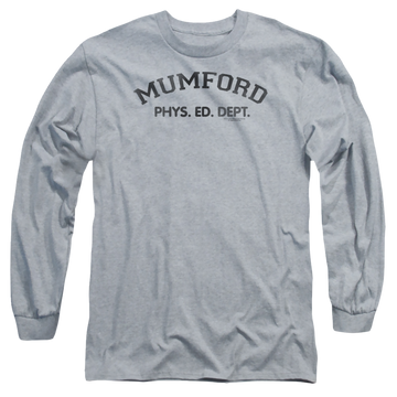 Athletic heather men's long sleeve t-shirt with Beverly Hills Cop Mumford graphic