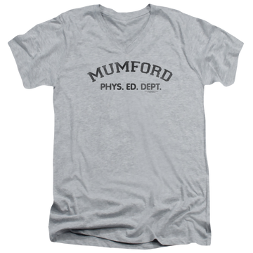Athletic heather men's v-neck t-shirt with Beverly Hills Cop Mumford graphic