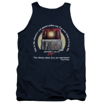 Navy men's tank with Beverly Hills Cop Nicest Police Car graphic