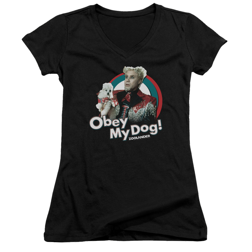 Zoolander Obey My Dog - Juniors V-Neck T-Shirt Juniors V-Neck T-Shirt Zoolander