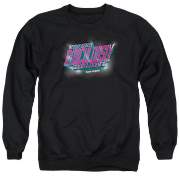 Black men's crewneck sweatshirt with Zoolander Ridiculously Good Looking graphic