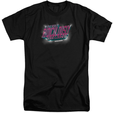Black men's tall fit t-shirt with Zoolander Ridiculously Good Looking graphic