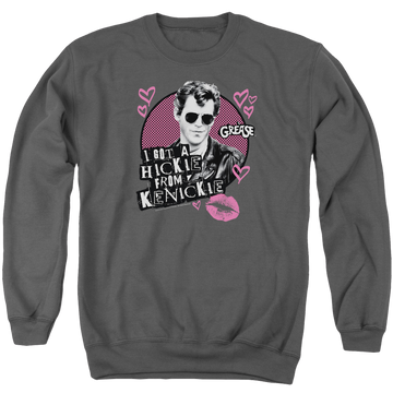 Charcoal men's crewneck sweatshirt with Grease Kenickie graphic