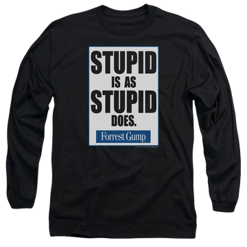 Black men's long sleeve t-shirt with Forrest Gump Stupid Is graphic
