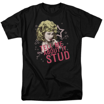 Black men's regular fit t-shirt with Grease Tell Me About It Stud graphic