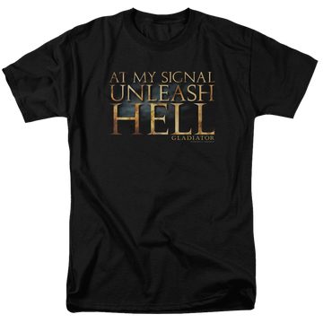 Black men's regular fit t-shirt with Gladiator Unleash Hell graphic