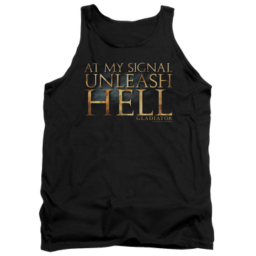Black men's tank with Gladiator Unleash Hell graphic
