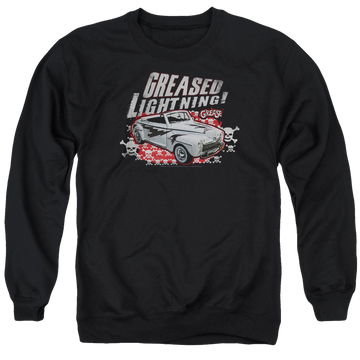 Black men's crewneck sweatshirt with Greased Lightening graphic