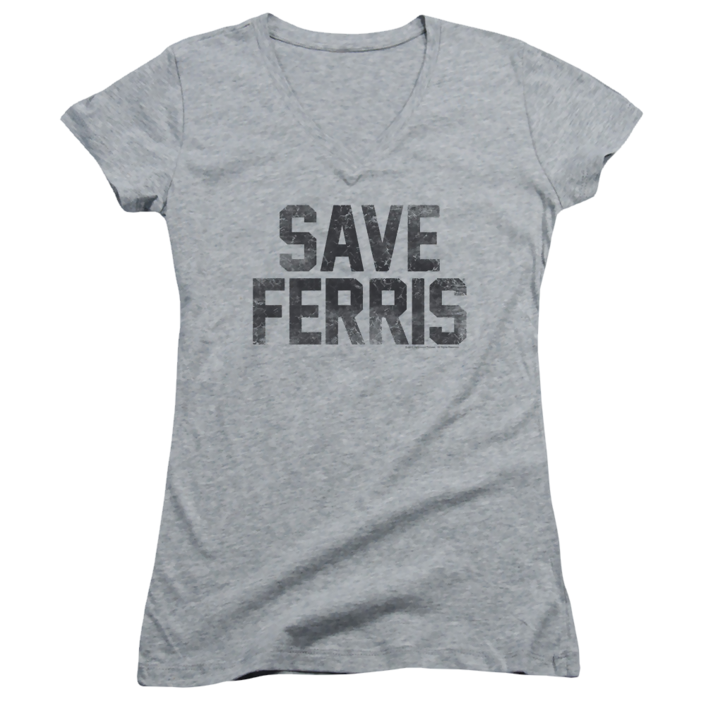Ferris Bueller's Day Off Save Ferris - Juniors V-Neck T-Shirt Juniors V-Neck T-Shirt Ferris Bueller's Day Off