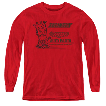 Red youth long sleeve t-shirt with Tommy Boy Zalinsky Auto graphic