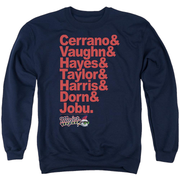 Navy men's crewneck sweatshirt with Major League Team Roster graphic