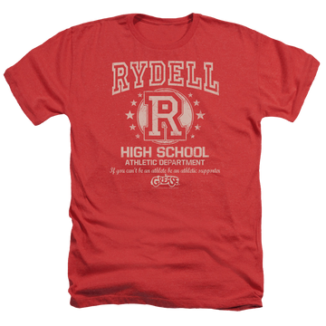 Red men's heather t-shirt with Grease Rydell High graphic