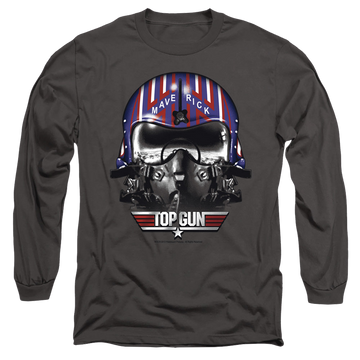 Charcoal men's long sleeve t-shirt with Top Gun Maverick Helmet graphic