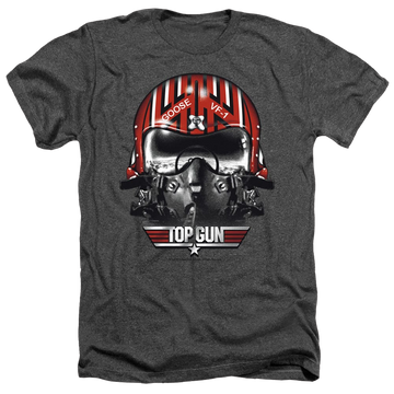 Charcoal men's heather t-shirt with Top Gun Goose Helmet graphic