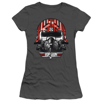 Charcoal juniors t-shirt with Top Gun Goose Helmet graphic