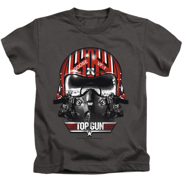 Charcoal kid's t-shirt for ages 4 to 7 with Top Gun Goose Helmet graphic