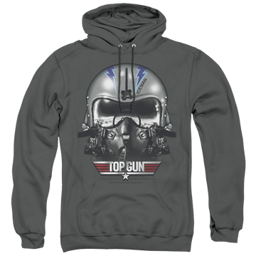 Charcoal pullover hoodie with Top Gun Iceman Helmet graphic