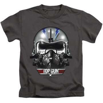 Charcoal kid's t-shirt for ages 4 to 7 with Top Gun Iceman Helmet graphic