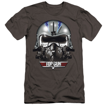 Charcoal men's premium slim fit t-shirt with Top Gun Iceman Helmet graphic