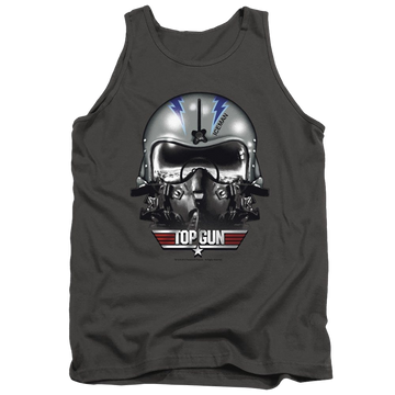 Charcoal men's tank with Top Gun Iceman Helmet graphic