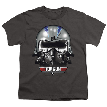 Charcoal youth t-shirt for ages 8 to 12 with Top Gun Iceman Helmet graphic