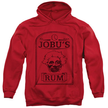Red pullover hoodie with Major League Jobu's Rum graphic