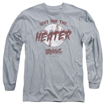 Athletic heather men's long sleeve t-shirt with Major League The Heater graphic