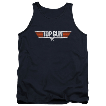 Navy men's tank with Top Gun Distressed Logo graphic