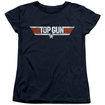 Navy women's t-shirt with Top Gun Distressed Logo graphic