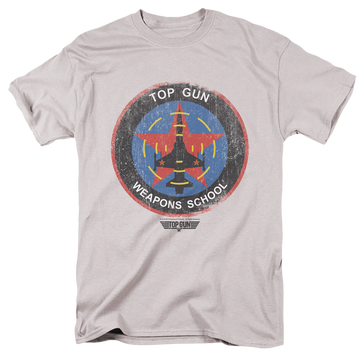 Silver men's regular fit t-shirt with Top Gun FLIGHT SCHOOL LOGO graphic
