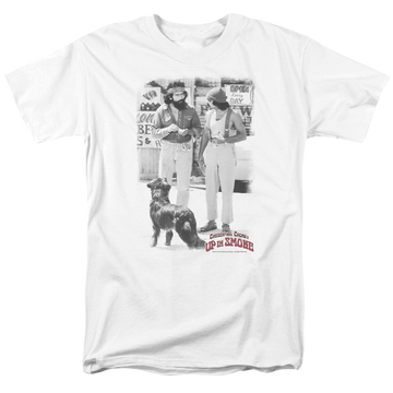 White men's regular fit t-shirt with Cheech & Chong Up in Smoke Square graphic