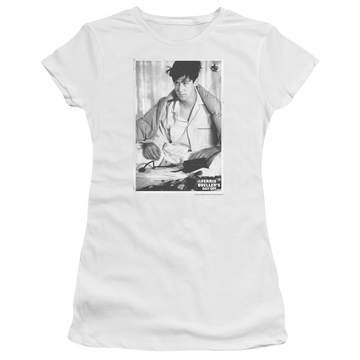 White juniors t-shirt with Ferris Bueller's Day Off Cameron graphic