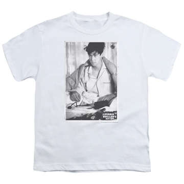 White youth t-shirt for ages 8 to 12 with Ferris Bueller's Day Off Cameron graphic