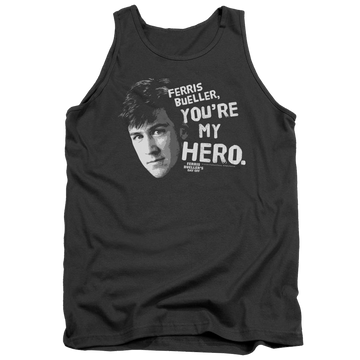 Charcoal men's tank with Ferris Bueller's Day Off My Hero graphic