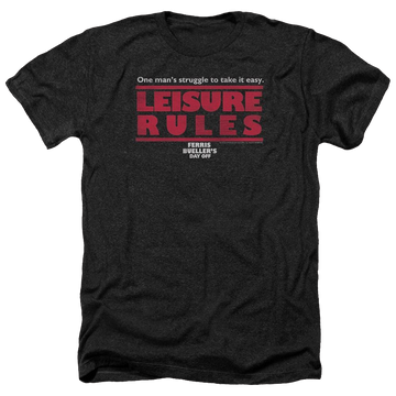 Charcoal men's heather t-shirt with Ferris Bueller's Day Off Leisure Rules graphic