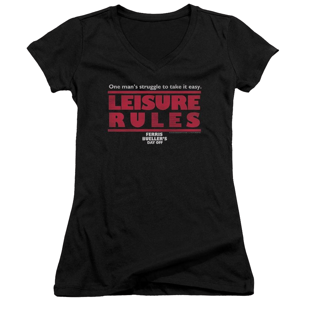 Ferris Bueller's Day Off Leisure Rules - Juniors V-Neck T-Shirt Juniors V-Neck T-Shirt Ferris Bueller's Day Off