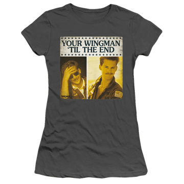 Charcoal juniors t-shirt with Top Gun Til The End graphic