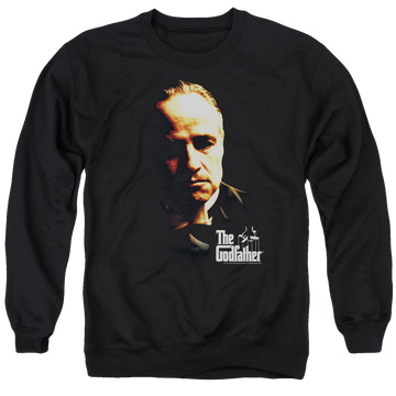 Black men's crewneck sweatshirt with The Godfather Don Vito graphic