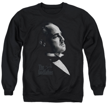 Black men's crewneck sweatshirt with The Godfather Graphic Vito graphic