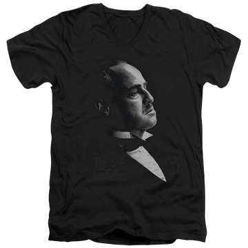Black men's v-neck t-shirt with The Godfather Graphic Vito graphic