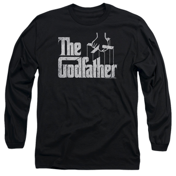 Black men's long sleeve t-shirt with The Godfather Logo graphic