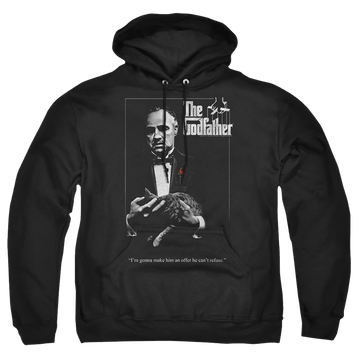 Black pullover hoodie with The Godfather Poster graphic