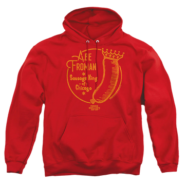 Red pullover hoodie with Ferris Bueller's Day Off Abe Froman graphic